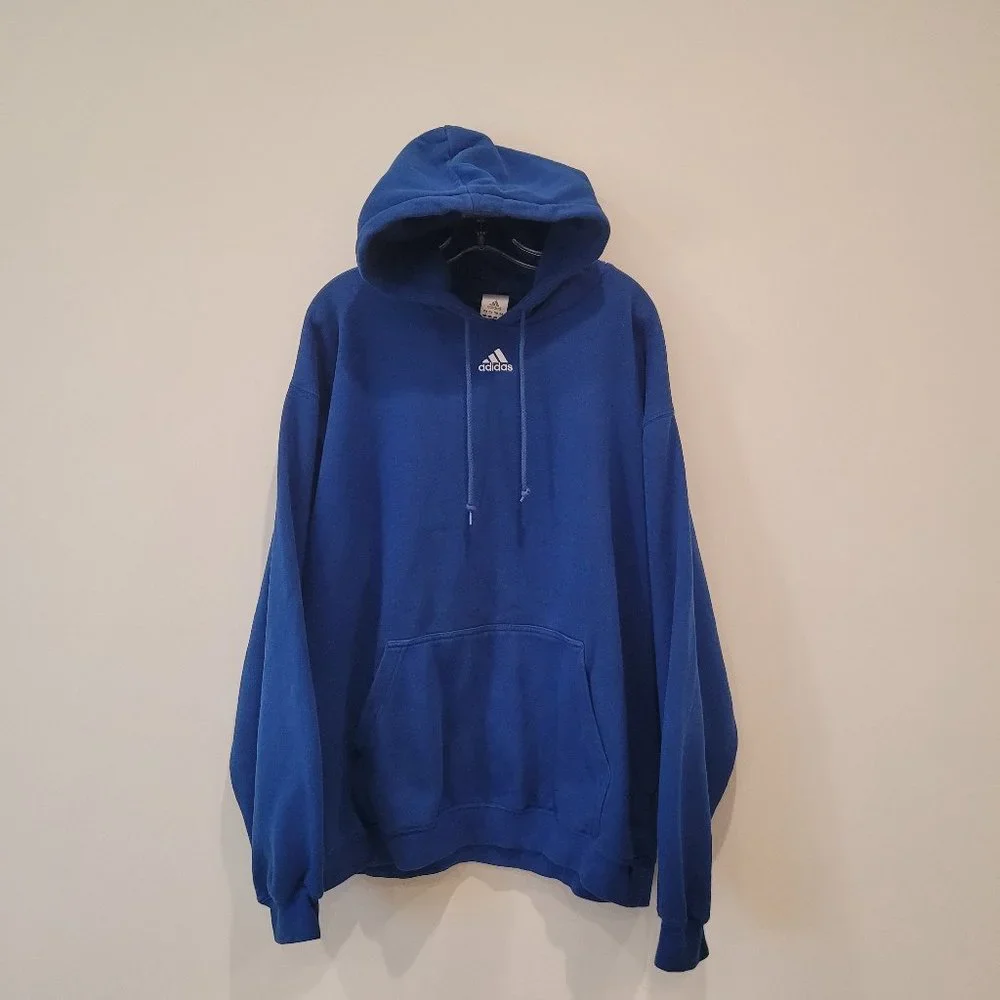 Adidas Unisex Hoodie Pull Over Blue Sweatshirt Size XL - Picture 1 of 4